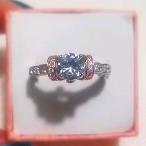 Sterling Silver Two Tone Rose Plated CZ Ring